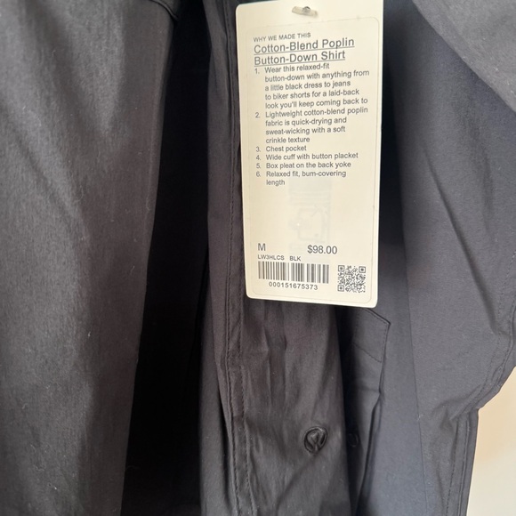 NWT lululemon Cotton Blend Poplin Button Down Shirt Black M - Picture 2 of 3